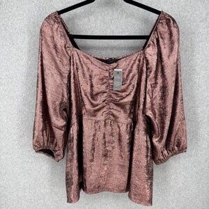 Lane Bryant Classic Square Neck Shirred Front Top Plus Size 24 Metallic Pink NEW